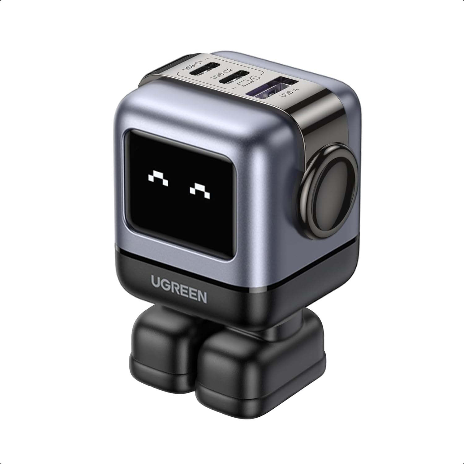 UGREEN RG 65W USB C Charger, Nexode Robot GaN Fast Charger Block 3-Port - Black