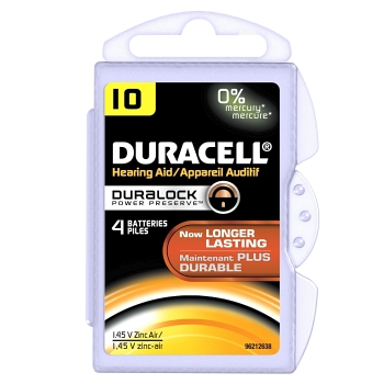 Battery Hearing Aid DA10N4 1.45V Zinc Air 4/CD Duracell