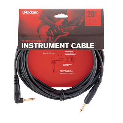 D'Addario PW-GRA-20 Custom Series Mono Right Angle 1/4" Instrument Cable-20 Footd
