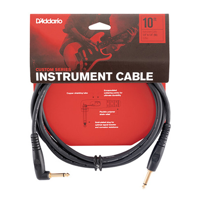 D'Addario PW-GRA-10 Custom Series Mono Right Angle 1/4" Instrument Cable-10 Foot