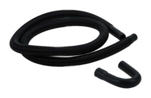8' Black washer drain hose with molded and straight plastic fittings, U-shape rubber nozzle, and spring clamp - 1 pack