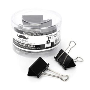 Black Large Binder Clips, 2" (51mm), 12pcs/Box - Moustache