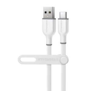 HyperGear Charge & Sync USB-C to USB-A Flexi Pro Cable 10ft 18W Fast Charge 480Mbps High Speed – Soft Touch Silicone – White