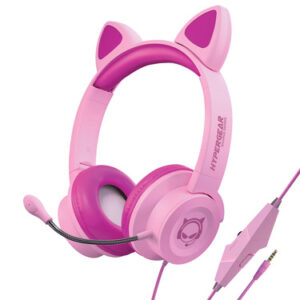 HyperGear Gaming Headset with Boom Mic Kombat Kitty Safe Volume and Mute Controls with Kitty Ears 3.5mm Portable Tangle Free Cable – Pink